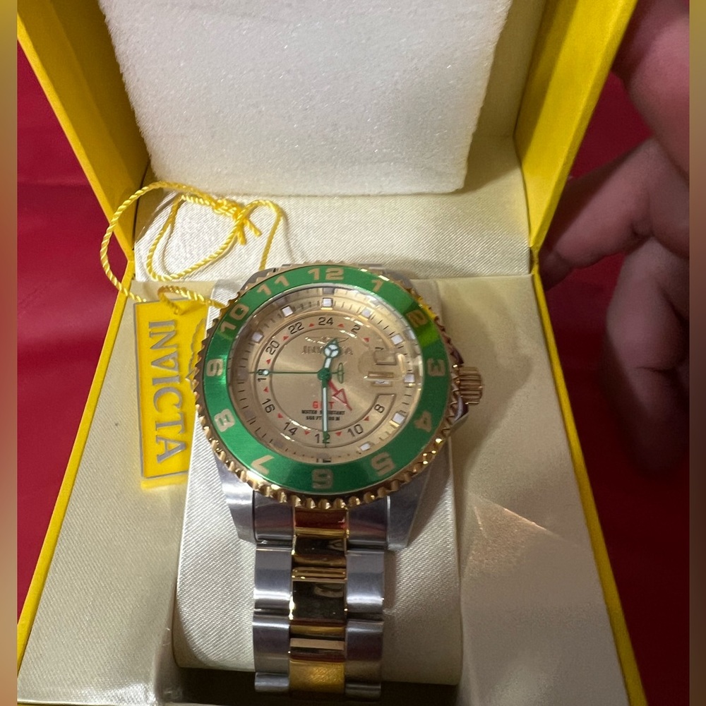 Mens Invicta 18245 Pro Diver GMT Gold Dial Two-tone Bracelet Watch